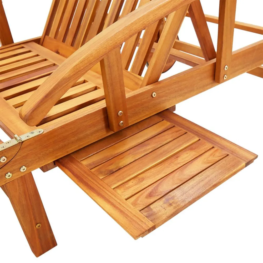 Lettino Prendisole 2pz con Tavolo e Cuscini Massello d'Acacia Legno Massello
