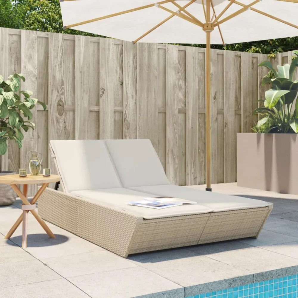 Lettino Prendisole con Cuscini Sabbia Polyrattan