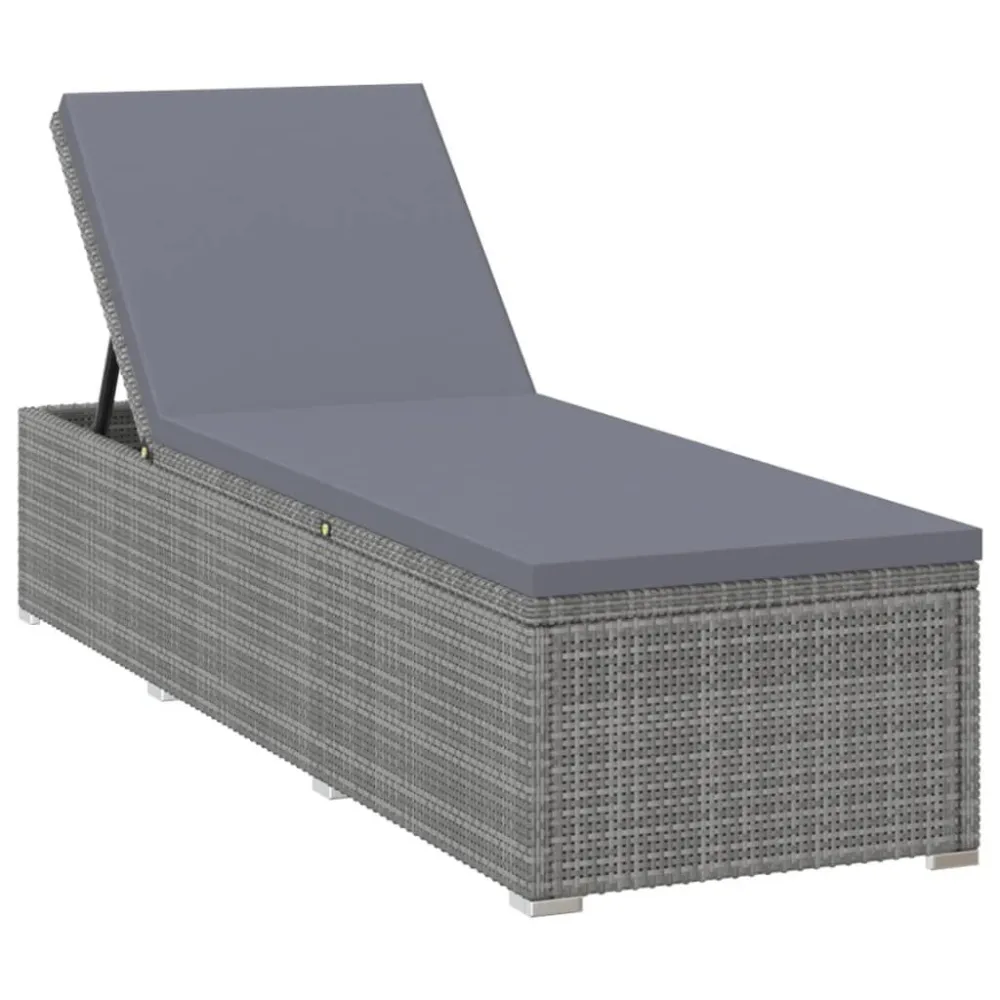 Lettino Prendisole con Cuscino Grigio Tenebroso Polyrattan Grigio - Impermeabile e UV Resistente