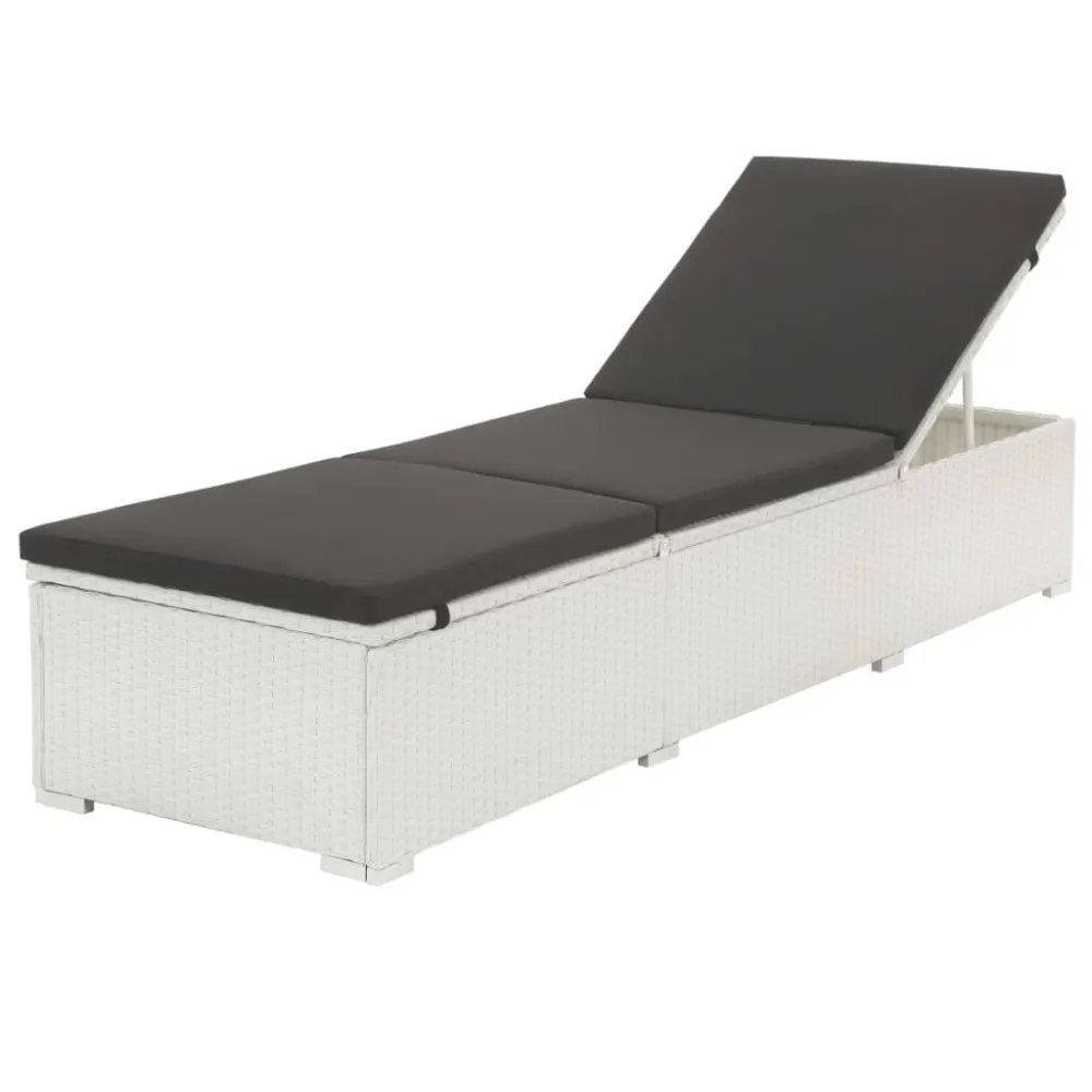 Lettino Prendisole con Cuscino Polyrattan Bianco Legno Massello