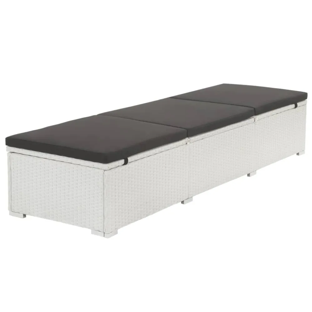 Lettino Prendisole con Cuscino Polyrattan Bianco Legno Massello