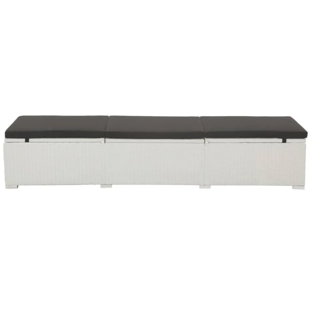 Lettino Prendisole con Cuscino Polyrattan Bianco Legno Massello