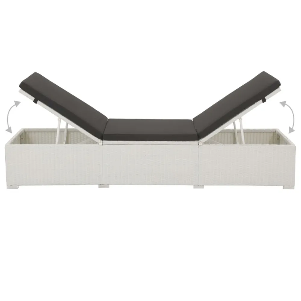 Lettino Prendisole con Cuscino Polyrattan Bianco Legno Massello