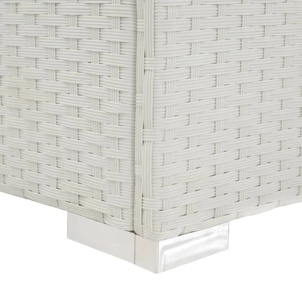 Lettino Prendisole con Cuscino Polyrattan Bianco Legno Massello