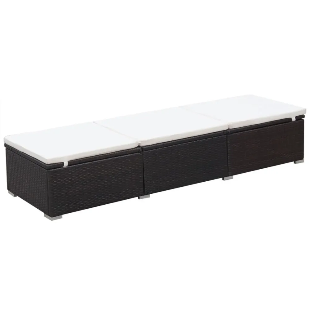 Lettino Prendisole con Cuscino Polyrattan Marrone con Cuscino Estraibile