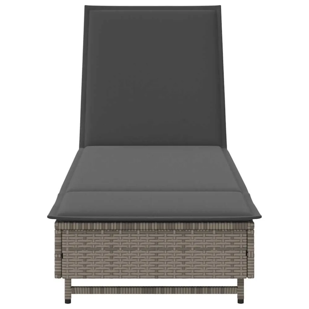 Lettino Prendisole con Ruote e Cuscino Polyrattan Grigio con Sistema di Montaggio Rapido