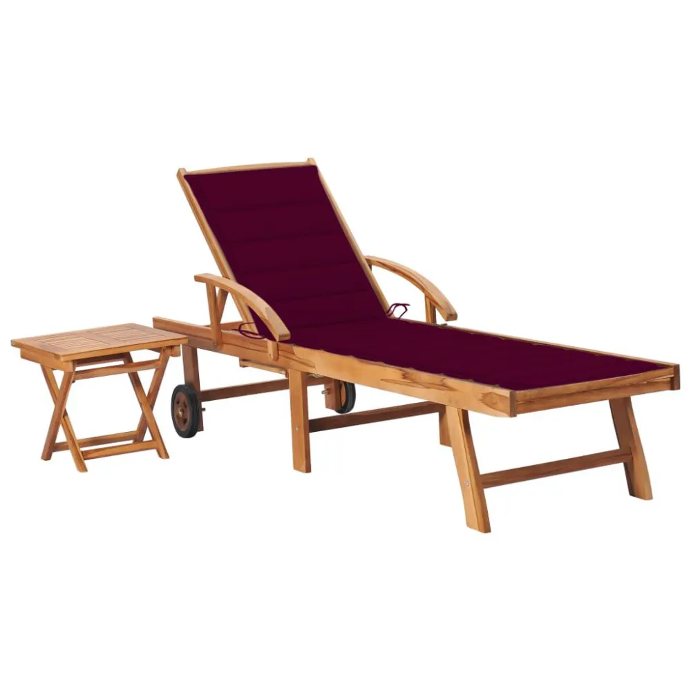 Lettino Prendisole con Tavolo e Cuscino Massello di Teak Colori Vivaci
