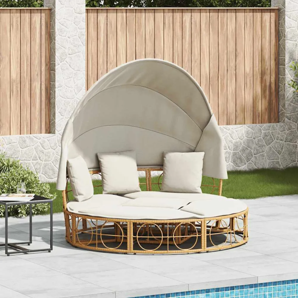 Lettino Prendisole Esterno Tetto e Cuscini Polyrattan | Pieghevole e Leggera