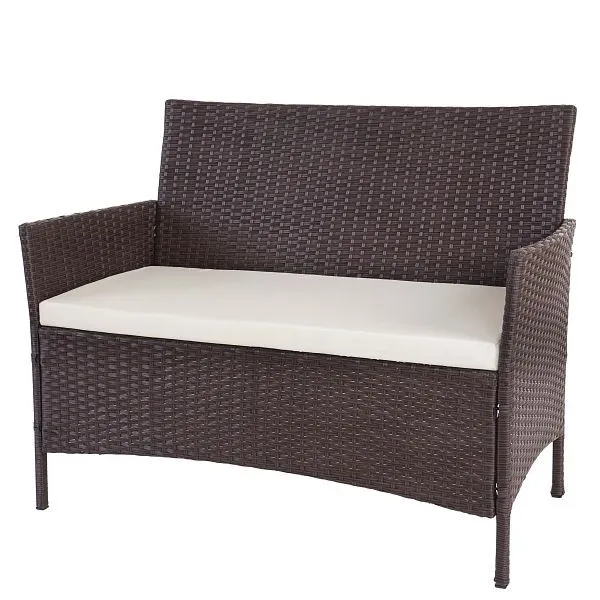 Mendler Halden panca da giardino polyrattan panca marrone screziato cuscini crema 52037 con Rivestimento Tessuto