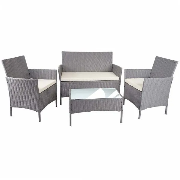 Mendler set da giardino polyrattan HWC-D82 set lounge grigio con cuscini crema 64506 con Struttura Acciaio
