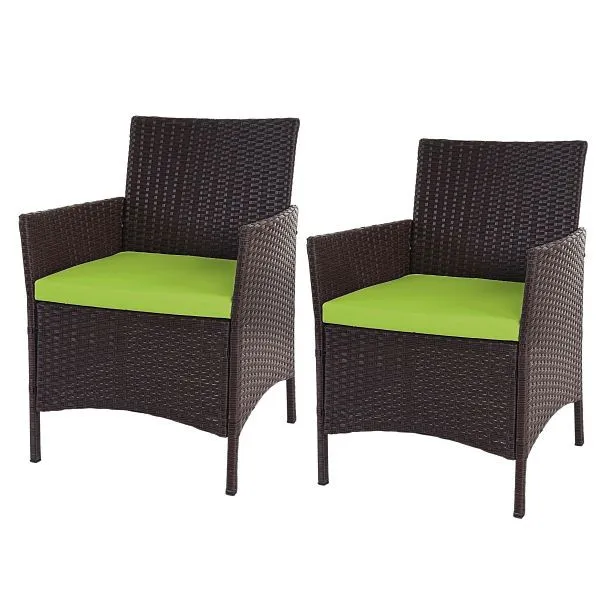 Mendler set di 2 sedie da giardino polyrattan Halden sedie vimini marrone screziato cuscini verdi 52034 per Giardino e Spi...