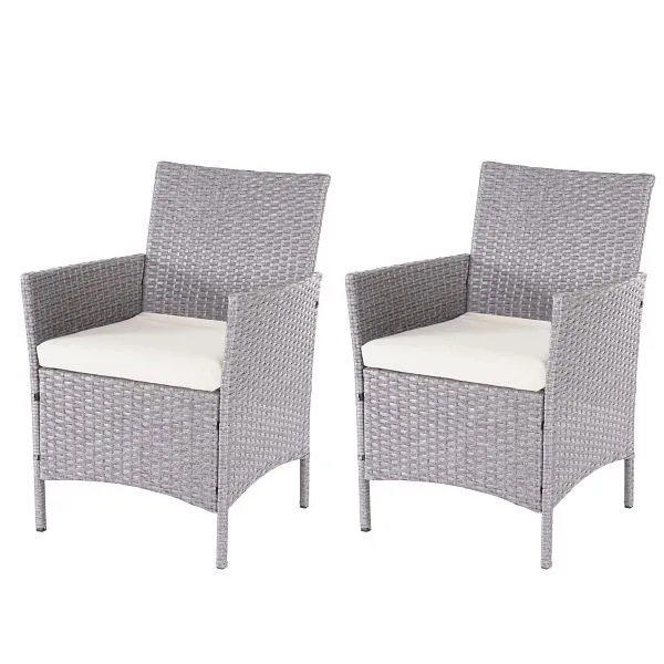 Mendler set di 2 sedie da giardino polyrattan Halden sedie vimini grigio cuscini crema 64303 Colori Vivaci