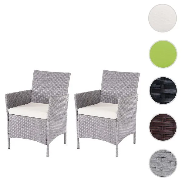 Mendler set di 2 sedie da giardino polyrattan Halden sedie vimini grigio cuscini crema 64303 Colori Vivaci