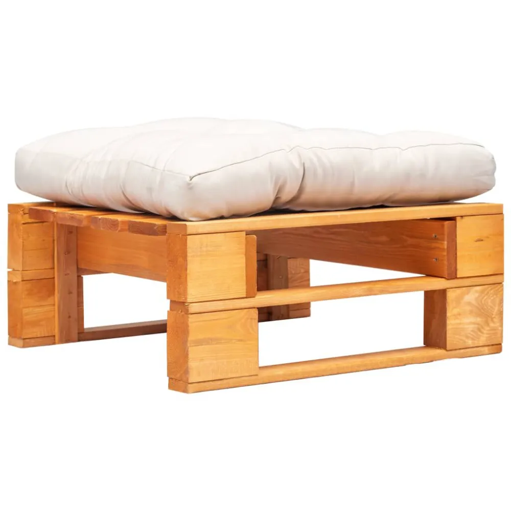 Ottomana da Giardino Pallet con Cuscino Sabbia Legno Marrone con Portabicchiere Integrato