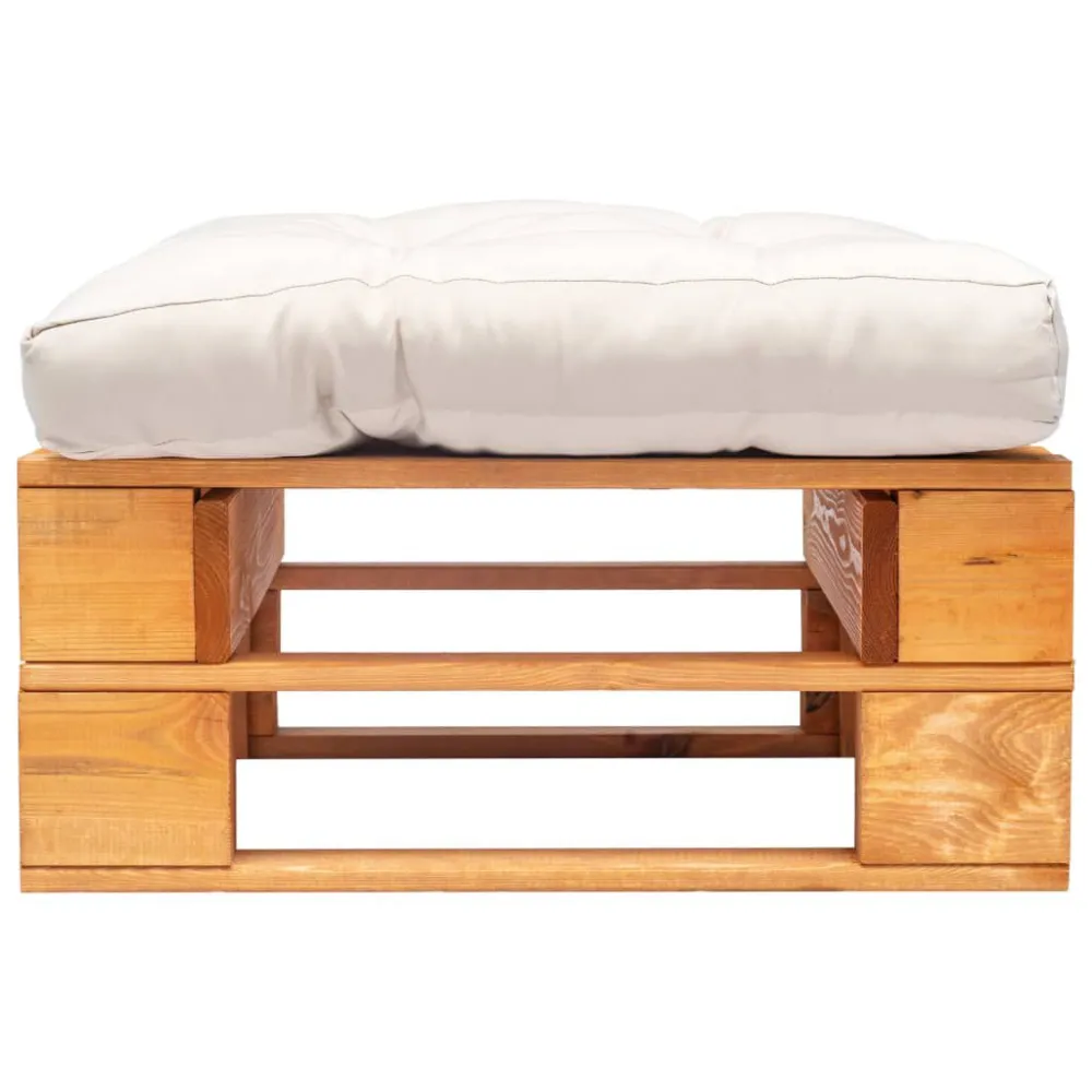 Ottomana da Giardino Pallet con Cuscino Sabbia Legno Marrone con Portabicchiere Integrato