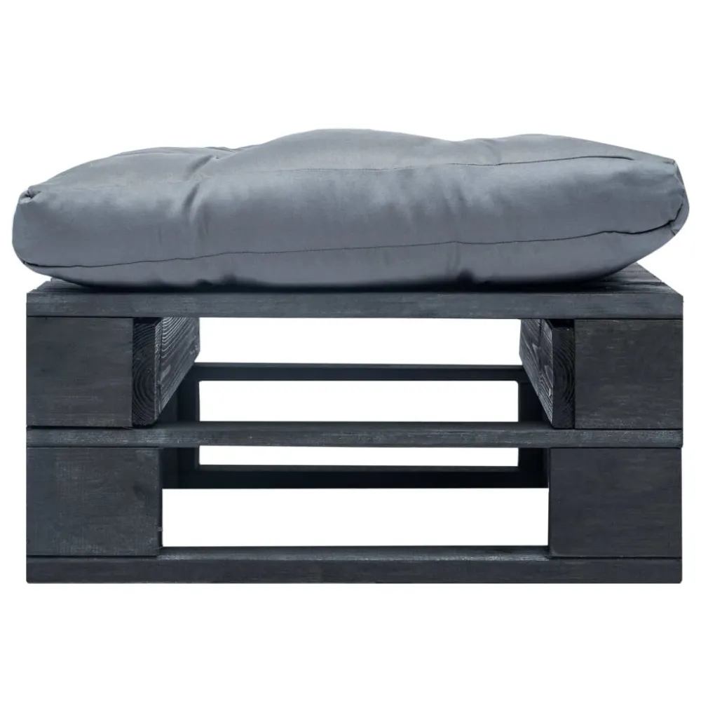 Ottomana Pallet da Giardino con Cuscino Grigio Legno Nero Materiale Alluminio Anodizzato