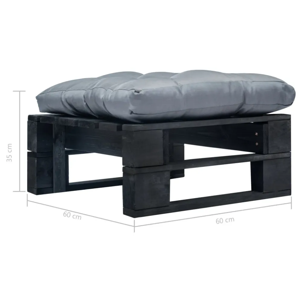 Ottomana Pallet da Giardino con Cuscino Grigio Legno Nero Materiale Alluminio Anodizzato