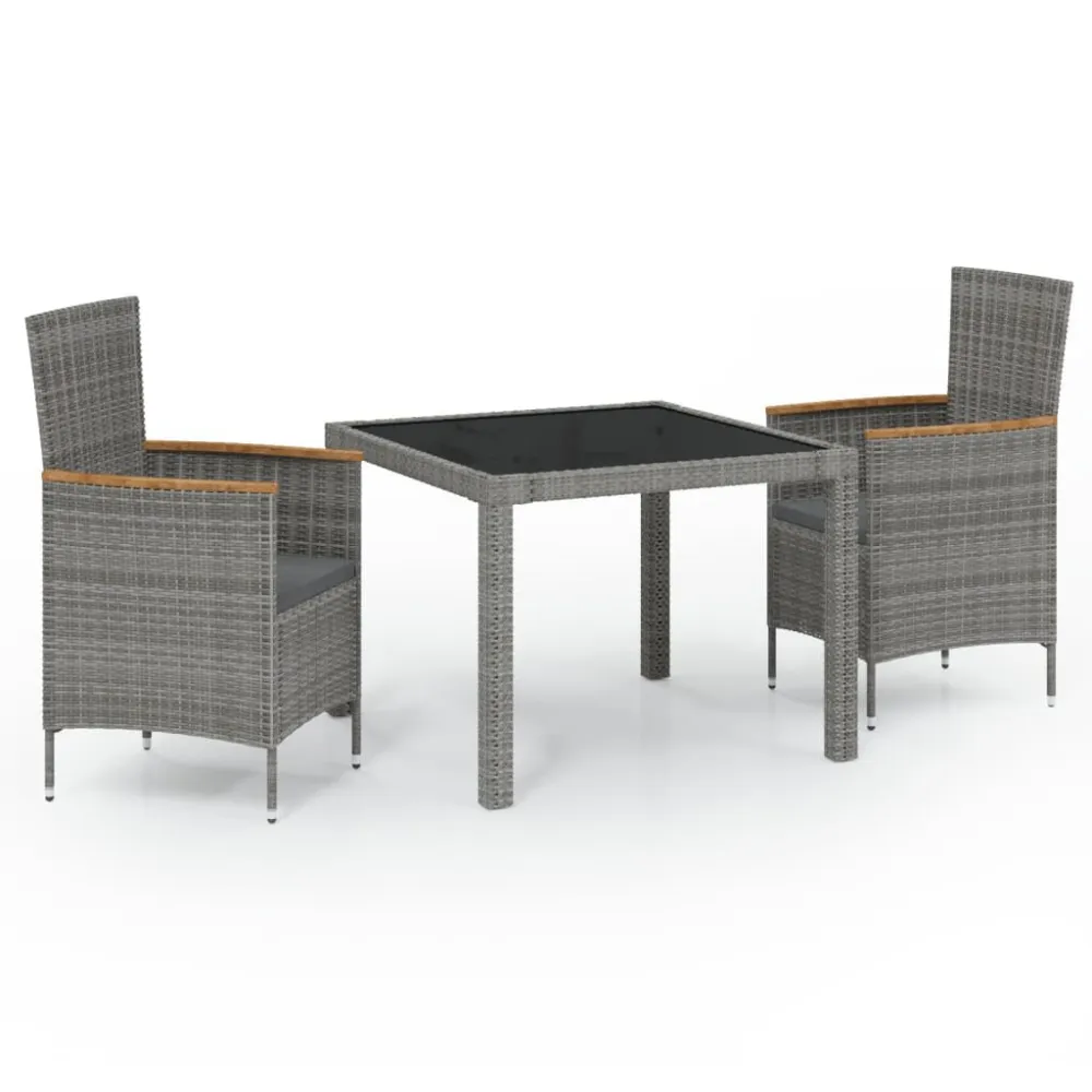 Panca Dondolo Mobili da Giardino 3 pz con Cuscini Polyrattan Nero e Grigio