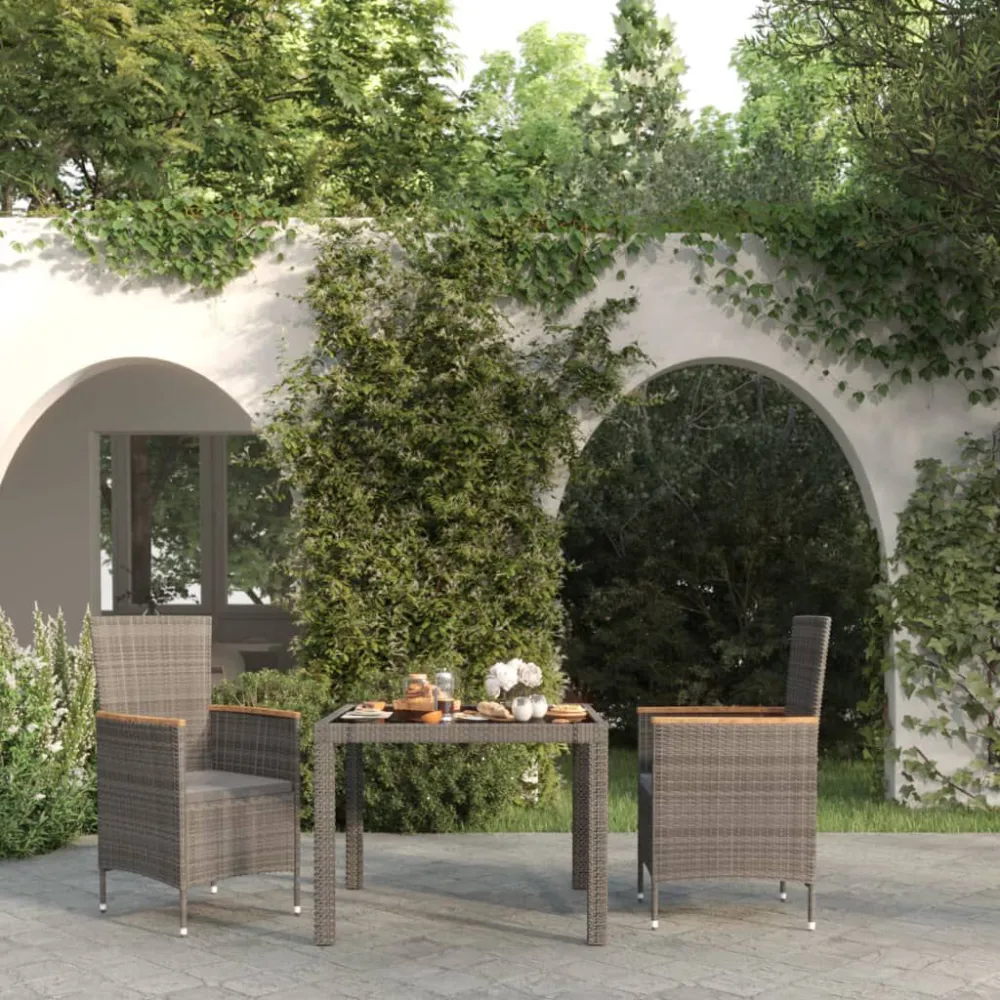 Panca Dondolo Mobili da Giardino 3 pz con Cuscini Polyrattan Nero e Grigio