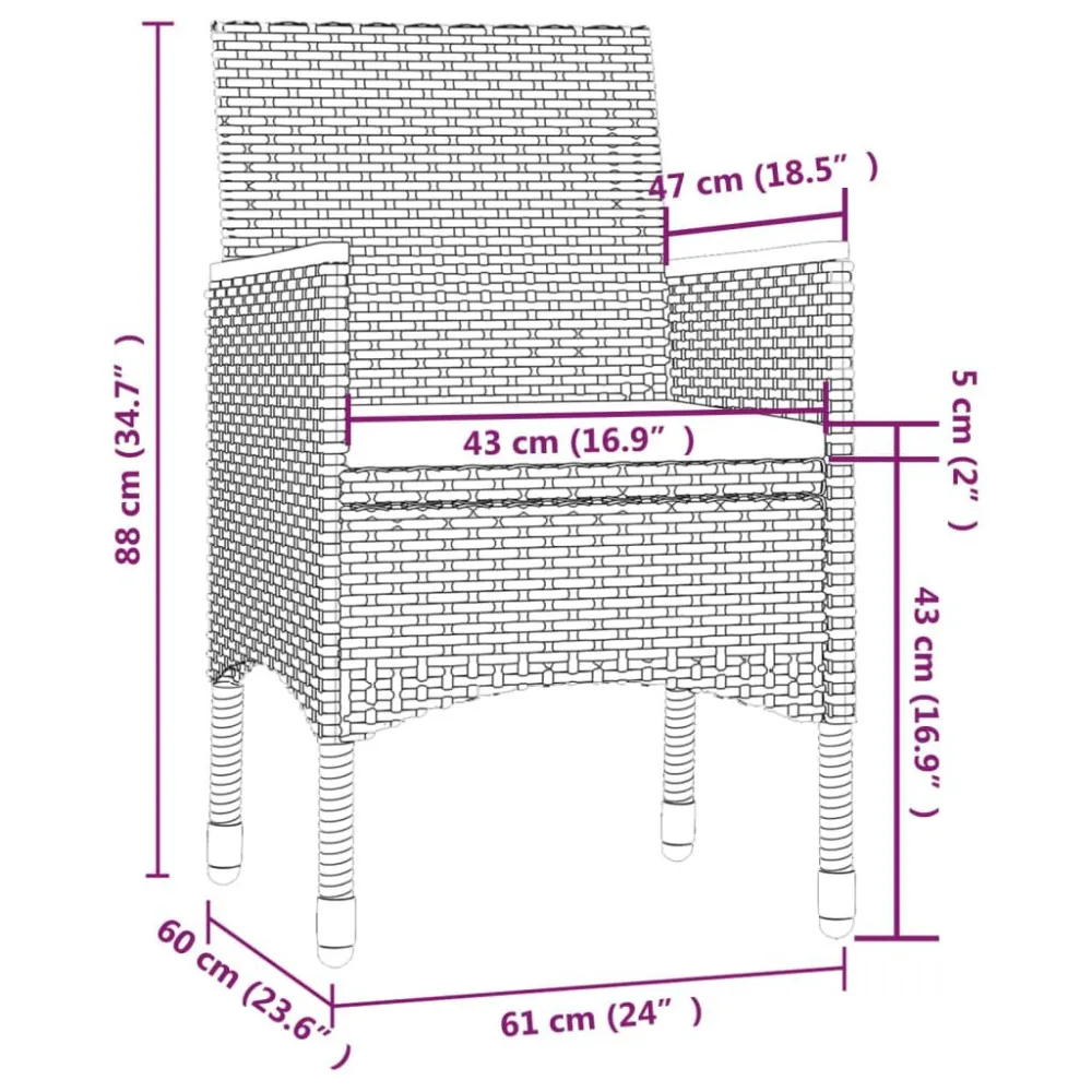 Panca Dondolo Mobili da Giardino 3 pz con Cuscini Polyrattan Nero e Grigio