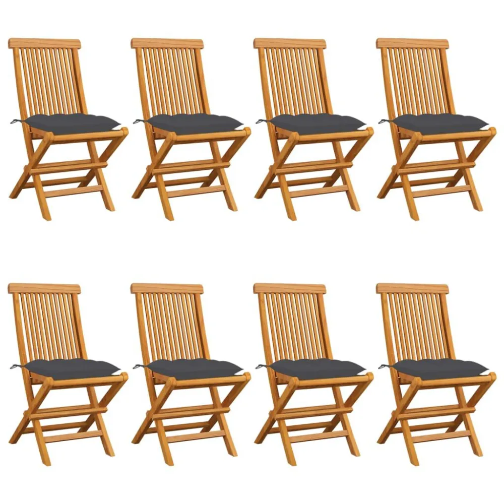 Panca Dondolo Sedie da Giardino con Cuscini Antracite 8 pz Massello di Teak