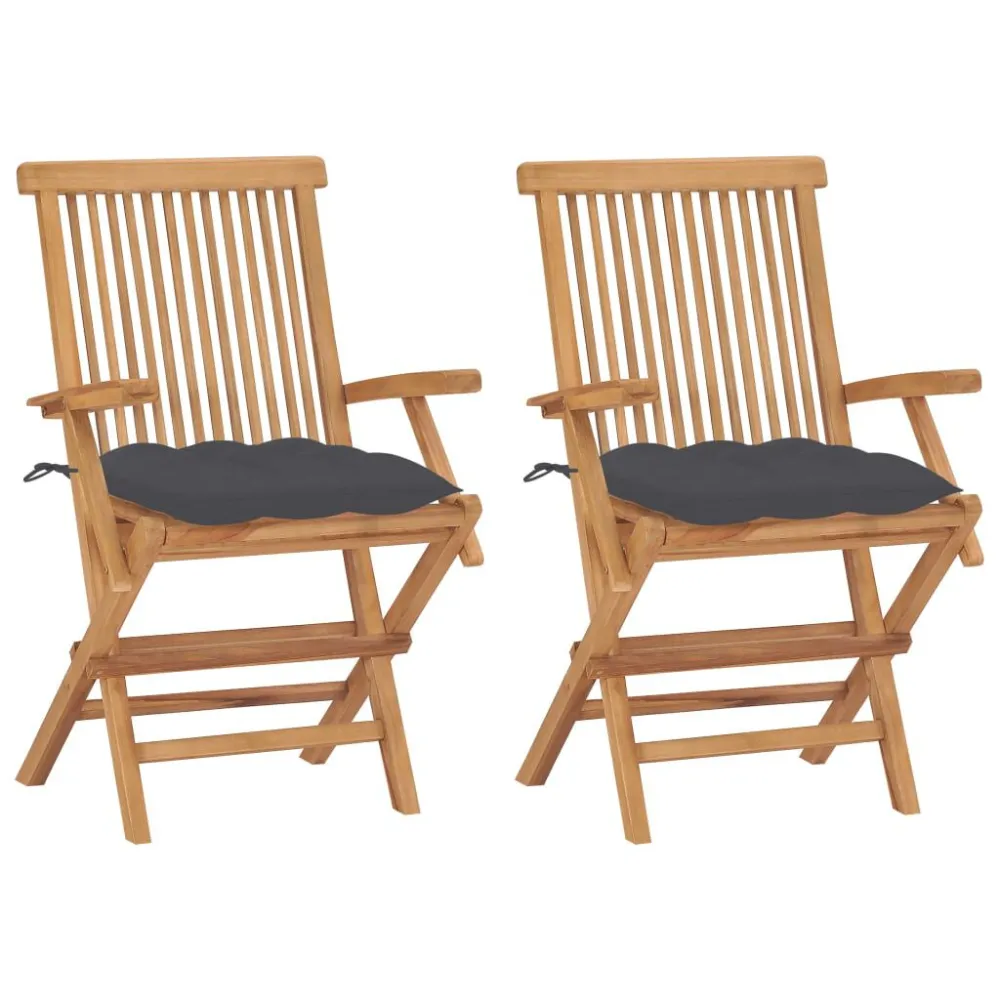 Panca Dondolo Sedie da Giardino 2 pz con Cuscini Antracite Massello di Teak