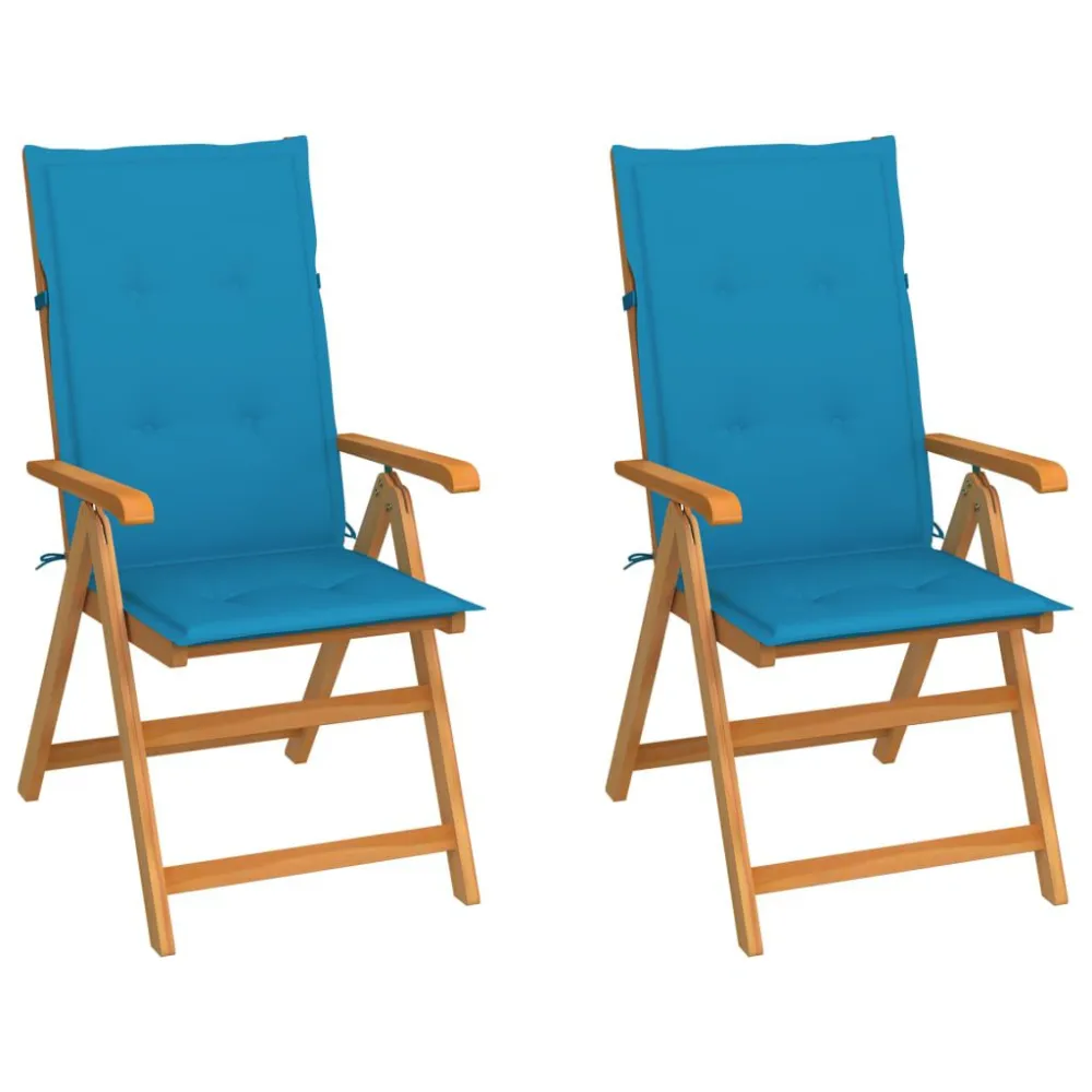 Panca Dondolo Sedie da Giardino 2 pz con Cuscini Blu Massello di Teak