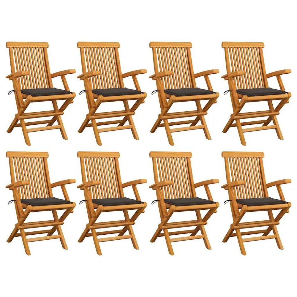 Panca Dondolo Sedie da Giardino con Cuscini Tortora 8 pz Legno Massello Teak