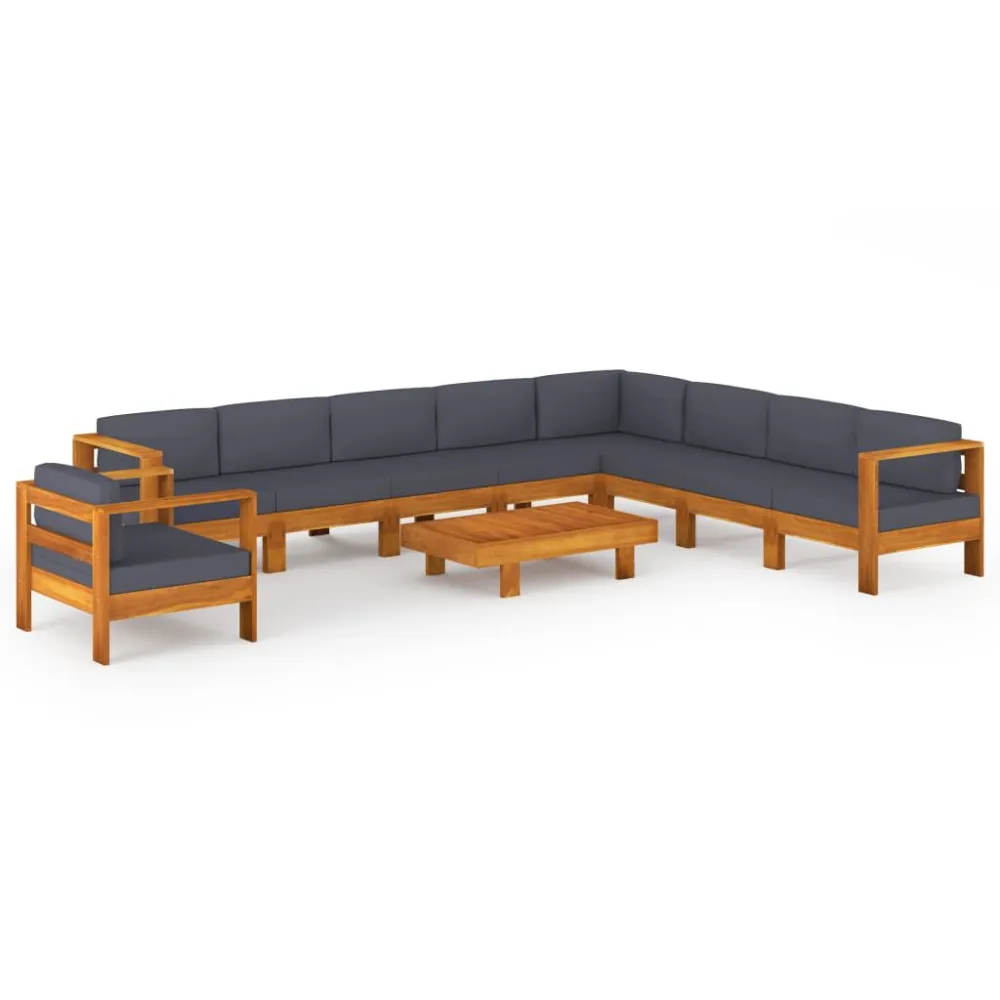 Panca Dondolo Set Divani Giardino 10Posti Cuscini Grigi Ombroso Massello Acacia