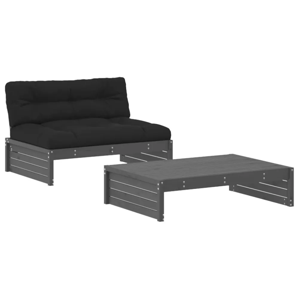 Panca Dondolo Set Divani da Giardino 2pz con Cuscini Legno Massello Grigio