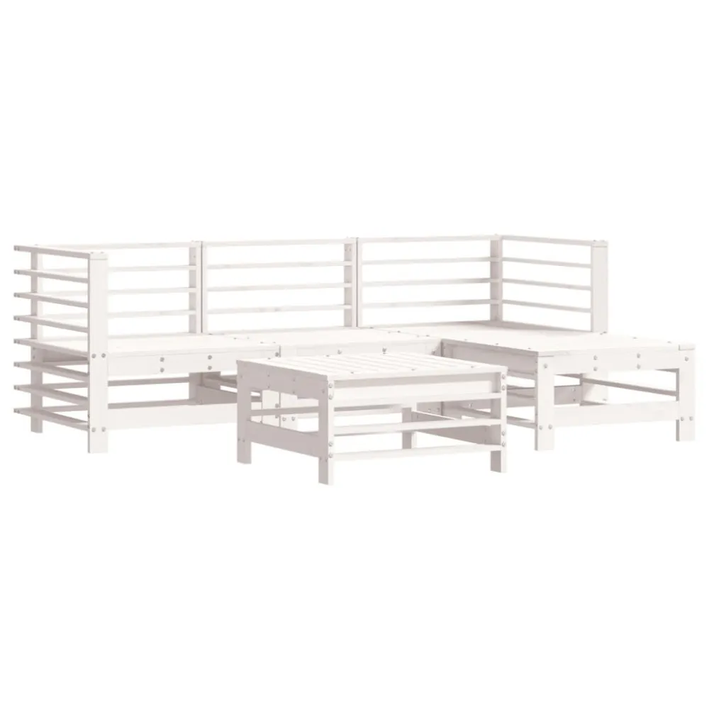 Panca Dondolo Set Divani da Giardino 5pz con Cuscini Legno Massello Bianco