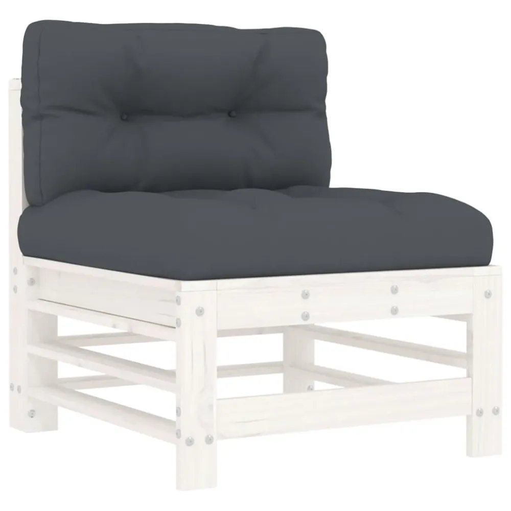 Panca Dondolo Set Divani da Giardino 5pz con Cuscini Legno Massello Bianco