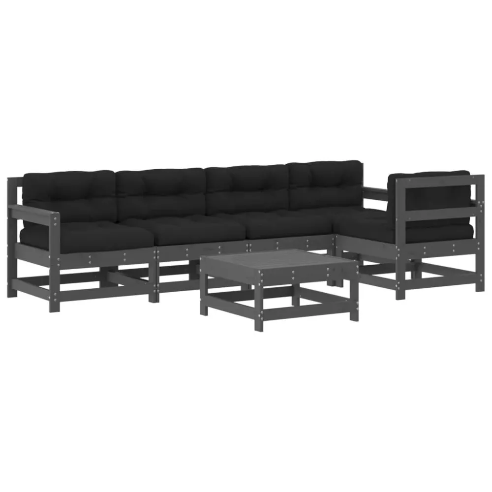 Panca Dondolo Set Divani da Giardino 6pz con Cuscini Legno Massello Grigio