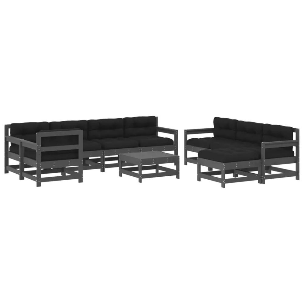 Panca Dondolo Set Divani da Giardino 10 pz con Cuscini Legno Massello Grigio
