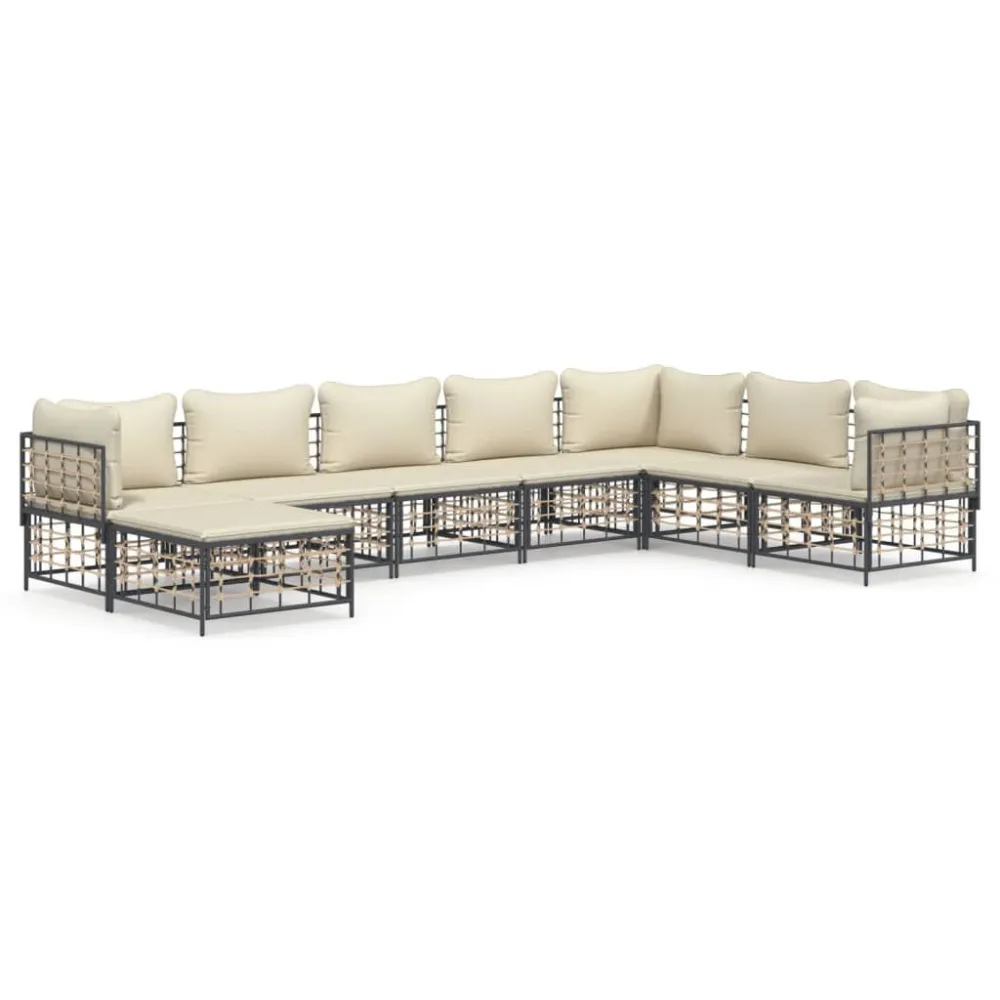 Panca Dondolo Set Divani da Giardino 8 pz con Cuscini Antracite Polyrattan