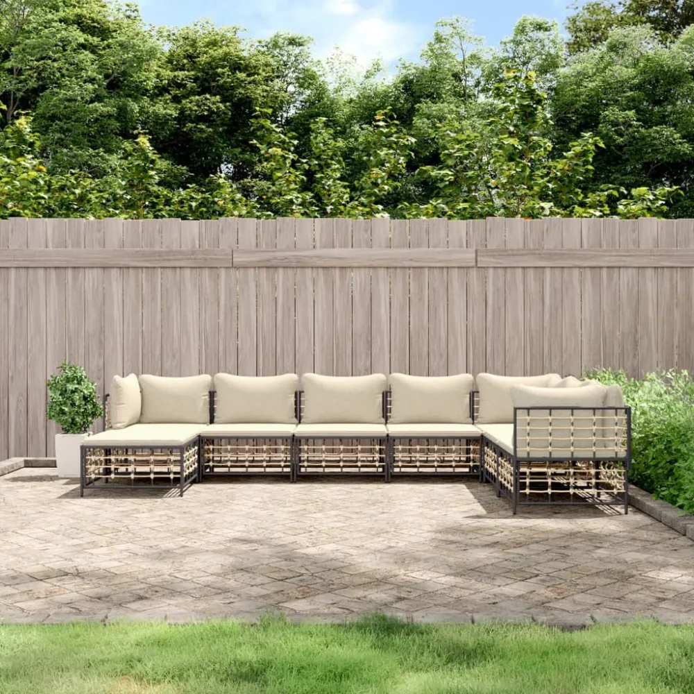 Panca Dondolo Set Divani da Giardino 8 pz con Cuscini Antracite Polyrattan