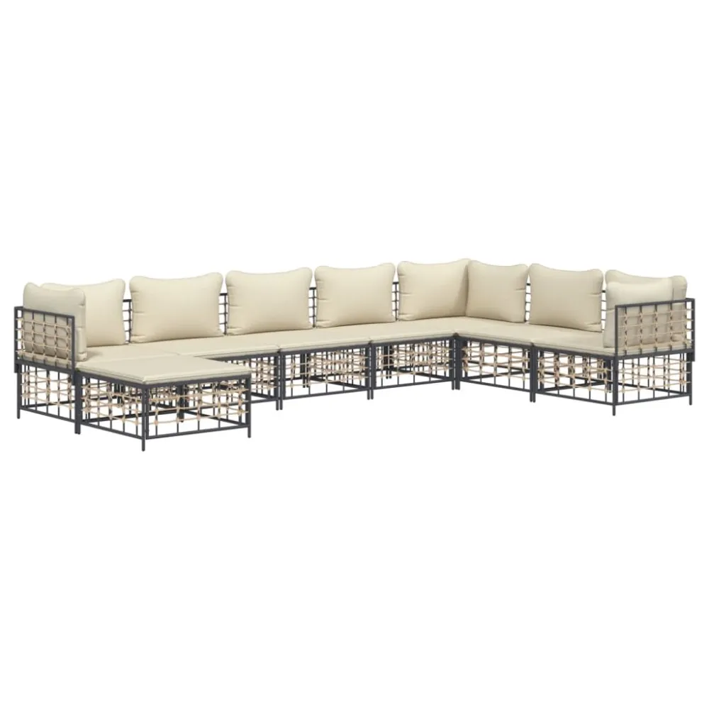 Panca Dondolo Set Divani da Giardino 8 pz con Cuscini Antracite Polyrattan