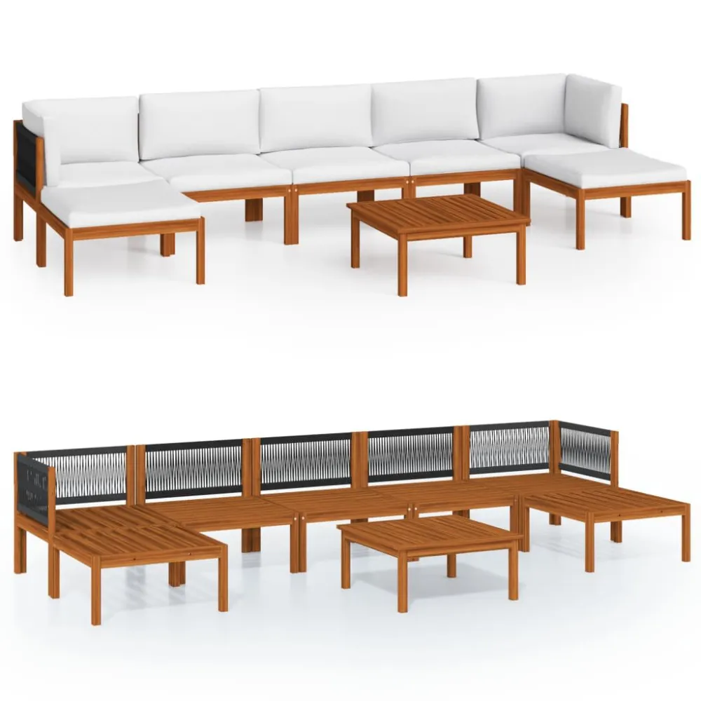Panca Dondolo Set Divani da Giardino 8 pz con Cuscini Crema Massello Acacia