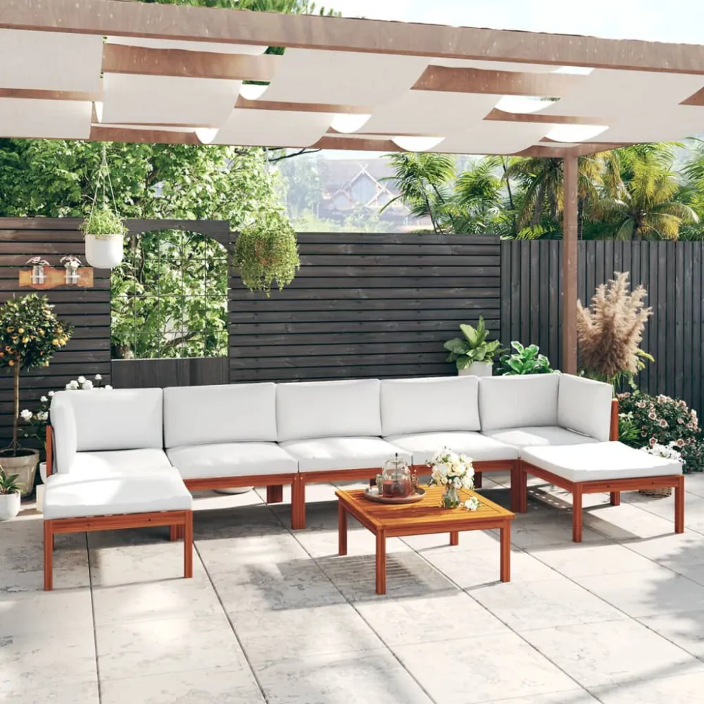 Panca Dondolo Set Divani da Giardino 8 pz con Cuscini Crema Massello Acacia