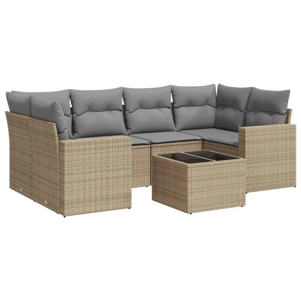Panca Dondolo Set Divani da Giardino 7 pz con Cuscini Nocciola Polyrattan