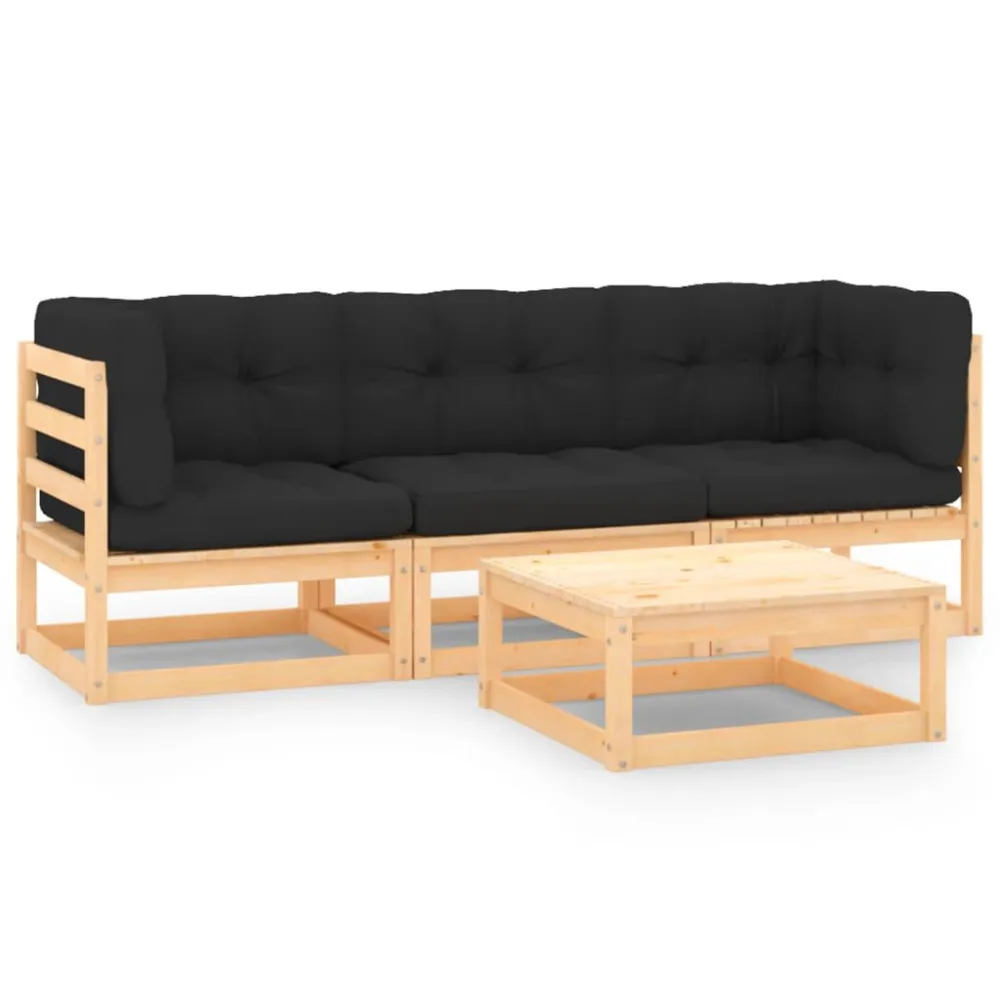 Panca Dondolo Set Divani da Giardino 4 pz con Cuscini Legno Massello di Pino