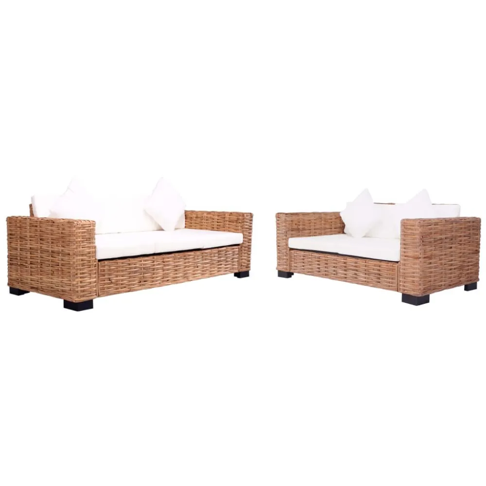Panca Dondolo Set di Divani da Giardino con Cuscini 2 pz Rattan Naturale