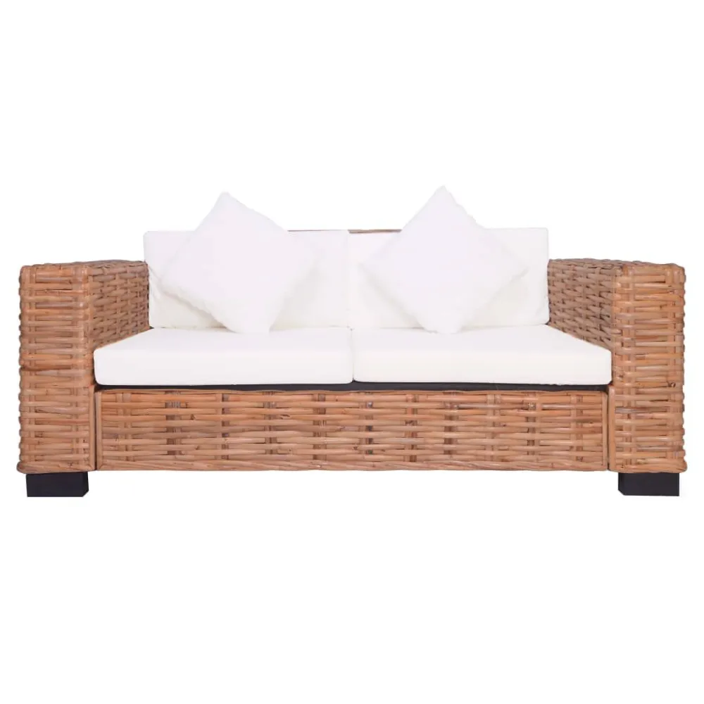 Panca Dondolo Set di Divani da Giardino con Cuscini 2 pz Rattan Naturale