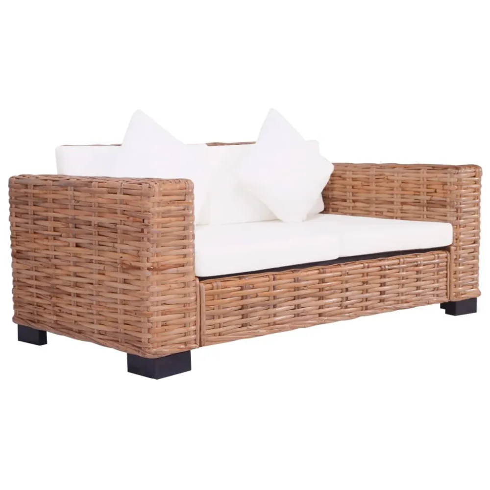 Panca Dondolo Set di Divani da Giardino con Cuscini 2 pz Rattan Naturale