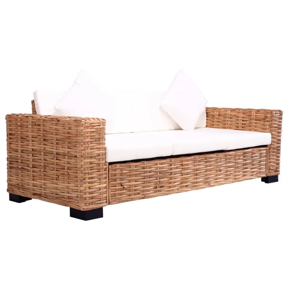 Panca Dondolo Set di Divani da Giardino con Cuscini 2 pz Rattan Naturale