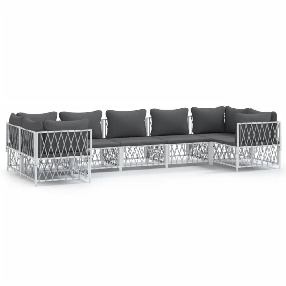 Panca Dondolo Set Divani da Giardino 7 pz con Cuscini Acciaio Bianco