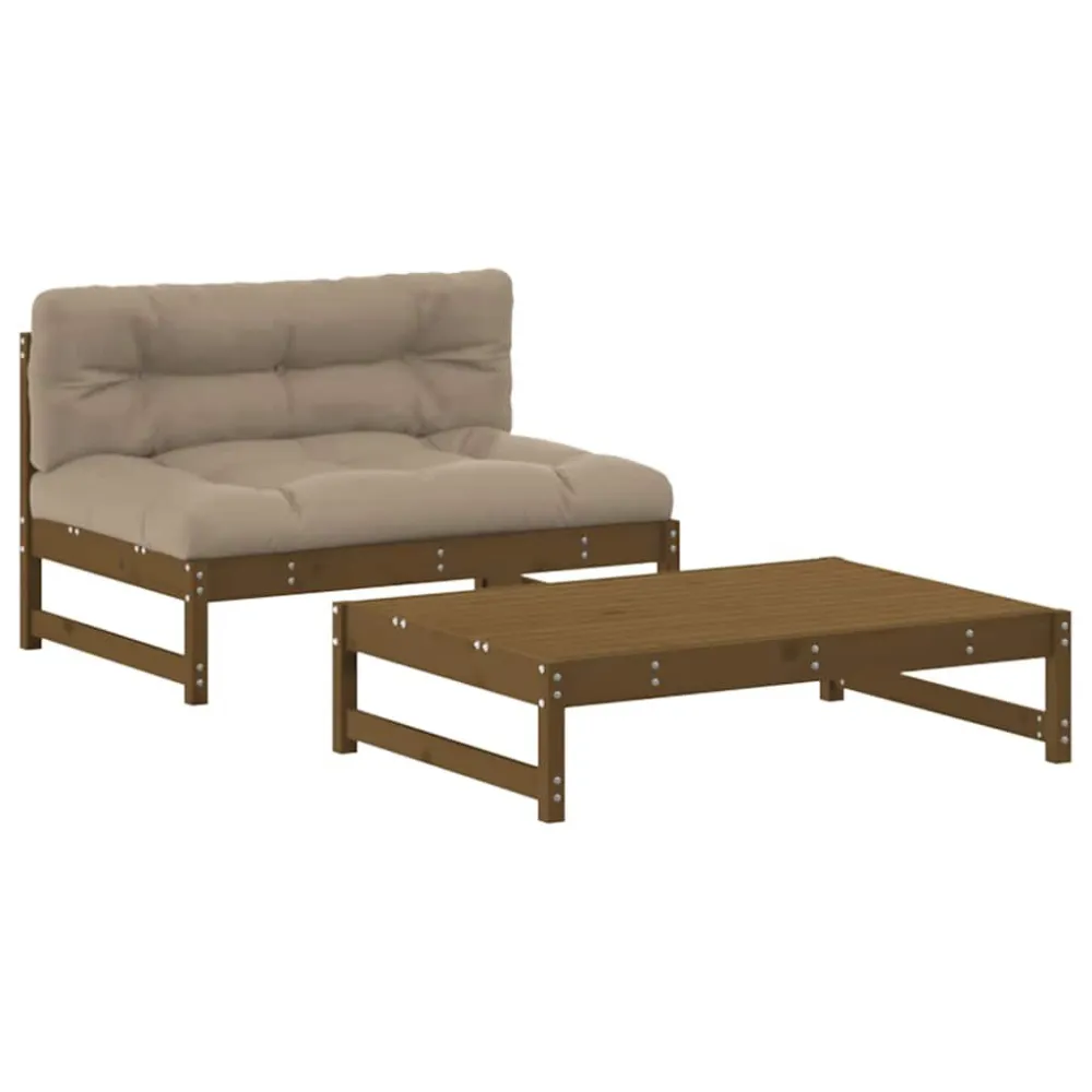 Panca Dondolo Set Divani da Giardino 2 pz con Cuscini Legno Massello ambra