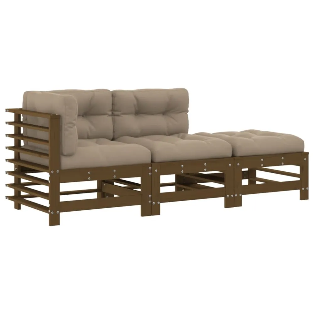 Panca Dondolo Set Divani da Giardino 3 pz con Cuscini Legno Massello ambra