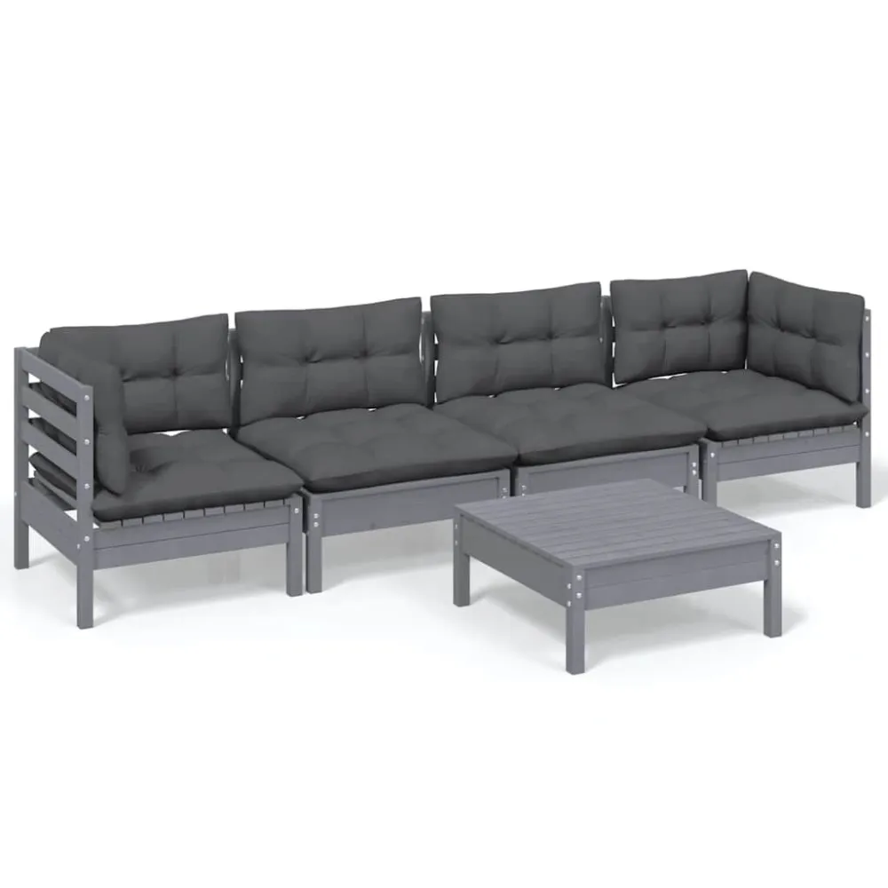 Panca Dondolo Set Divani da Giardino 5 pz con Cuscini Legno Massello di Pino