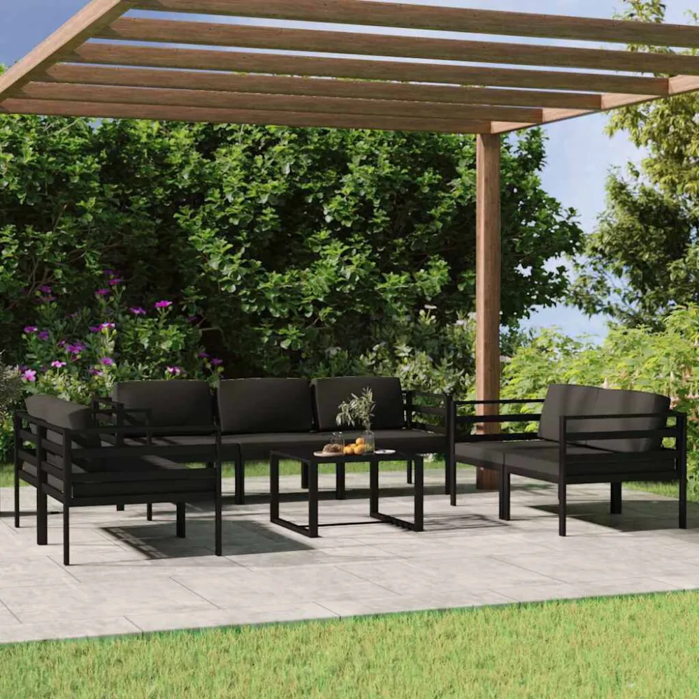 Panca Dondolo Set Divani da Giardino 8 pz con Cuscini Alluminio Antracite